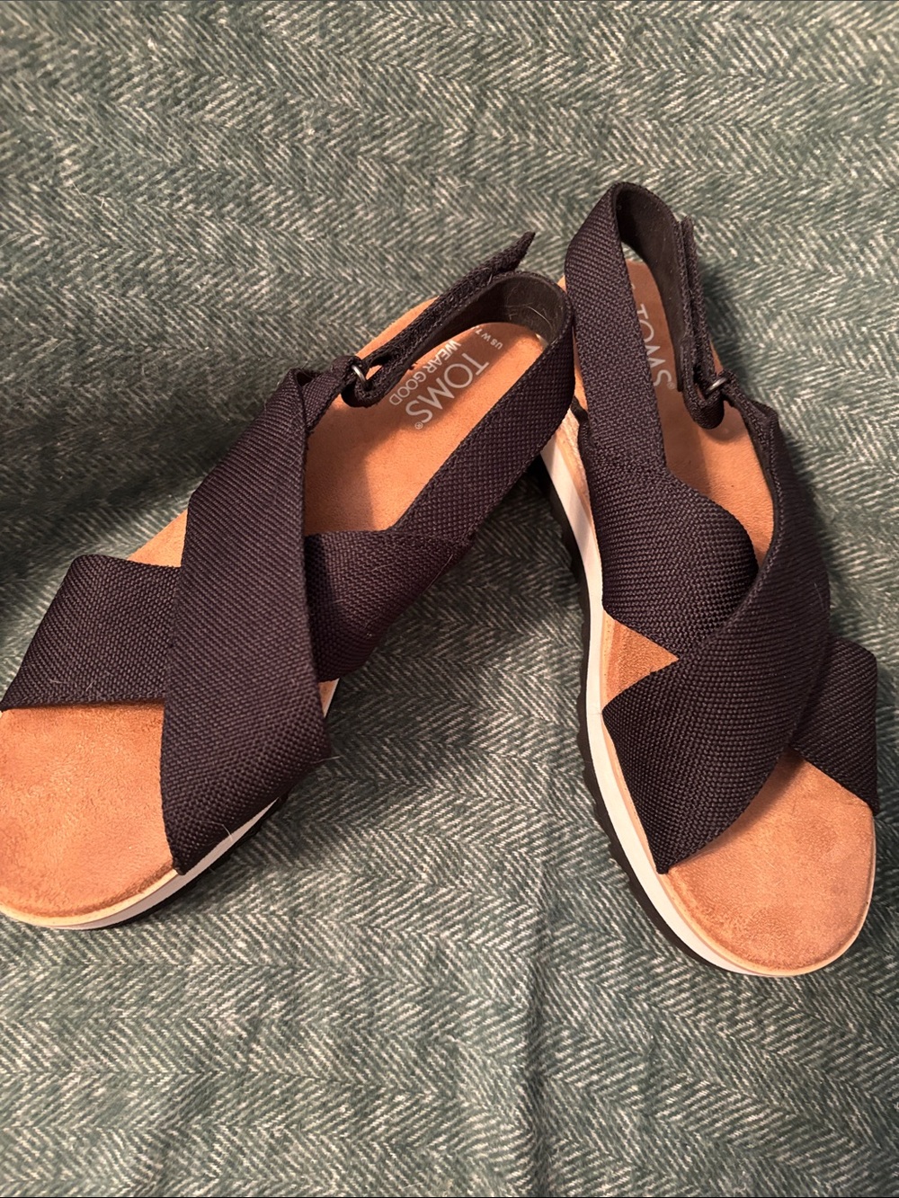 Toms Black Crisscross Slingback Sandals with White Sole